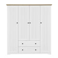 Freestanding 4 Door Wardrobe Armoire with 2 Drawers and Hanging Rods for Clothes Storage