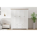 Freestanding 4 Door Wardrobe Armoire with 2 Drawers and Hanging Rods for Clothes Storage