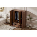 Freestanding 4 Door Wardrobe Armoire with 2 Drawers and Hanging Rods for Clothes Storage
