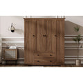 Freestanding 4 Door Wardrobe Armoire with 2 Drawers and Hanging Rods for Clothes Storage