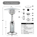 11,000 BTU Tabletop Propane Patio Heater, Portable Stainless Steel Outdoor Heater with Adjustable Flame & Tip Over Protection