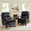 Set of 2 Alex Mid Century Modern Genuine Leather Manual Recliners with Curved Wooden Arms