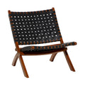 Woven Leather Folding Chair with Brown Wood Frame Available in Black or Brown Roche River Decor