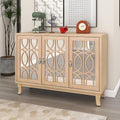 Mirrored Buffet Cabinet with Glass Doors and Silver Handles 3 Door Sideboard for Living Room, Hallway, and Dining Room