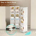 Slim Kitchen Pantry Storage Cabinet with Doors and Shelves, 3 Tiers Plastic Narrow Storage Organizer Collapsible