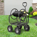 Portable Garden Hose Reel Cart Holds 300FT of 5/8" Large Capacity, Heavy Duty Metal Hose Cart with 4 Wheels & Storage Basket for Lawn Yard