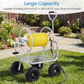 Portable Garden Hose Reel Cart Holds 300FT of 5/8" Large Capacity, Heavy Duty Metal Hose Cart with 4 Wheels & Storage Basket for Lawn Yard